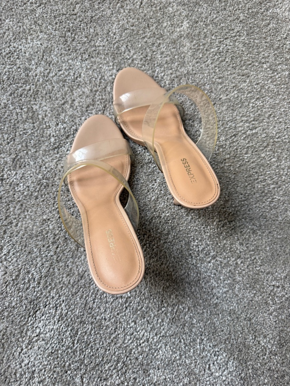 Express Nude Slide Mules with Clear Straps
